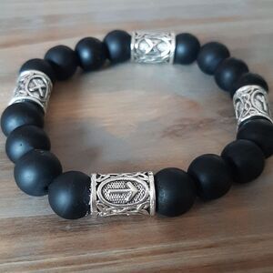 Viking Rune Onyx Beaded Stretch Bracelet